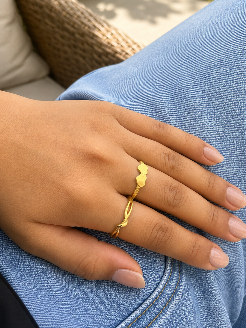 18k Double Heart Gold Minimal Ring (GJEW88)