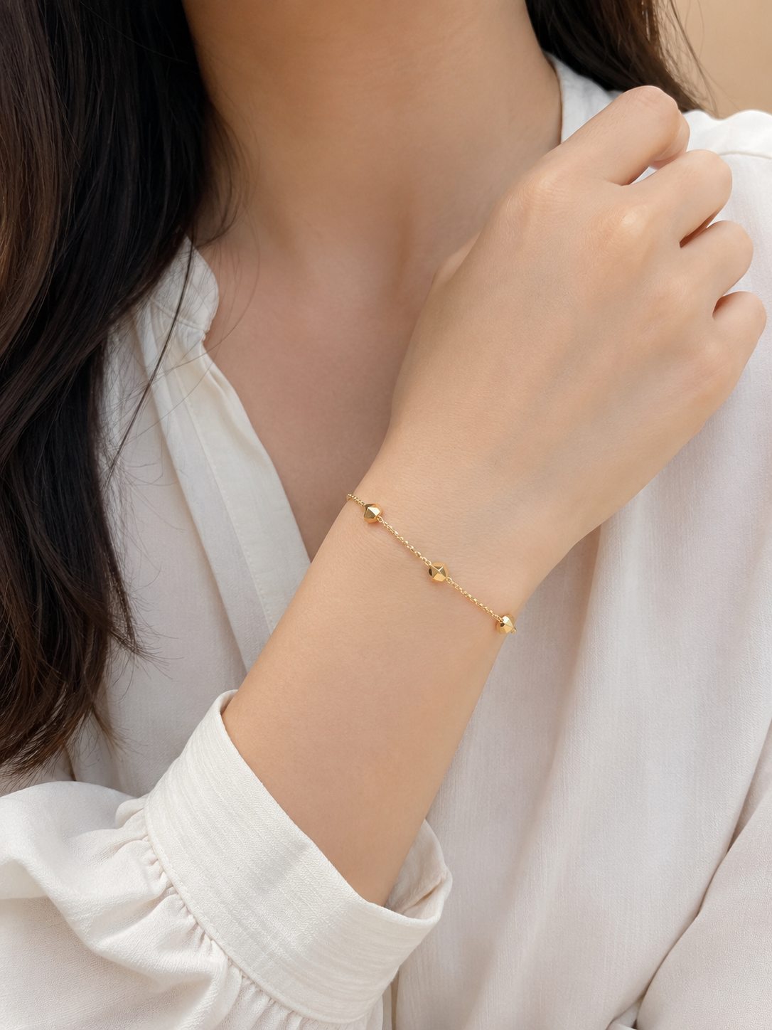 18k Gold Minimalist Beaded Chain Bracelet (GJEW30)