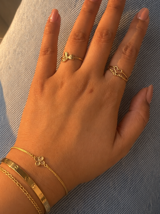 18k Gold Open Heart Beaded Ring (GJEW95)
