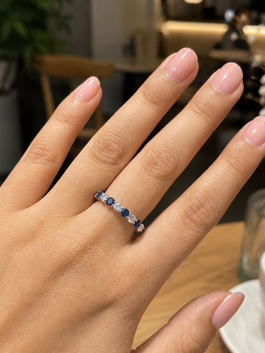 Round Blue Sapphire and Diamond Eternity Band (ARJS4181)
