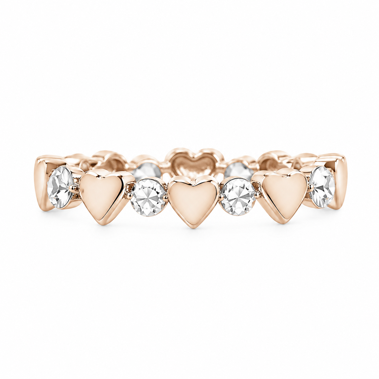 18k Gold Two-Tone Heart Bead Stretch Ring