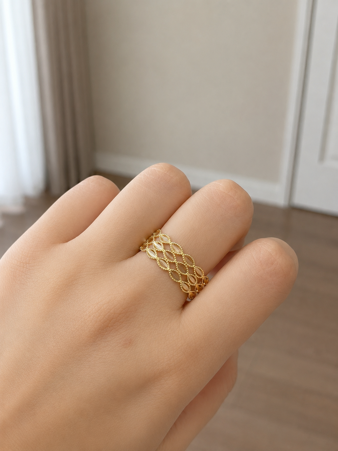 18k Gold Leaf Pattern Statement Ring (GJEW256)