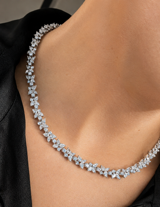 Pear & Marquise Flower Design Necklace (ARJS3745)