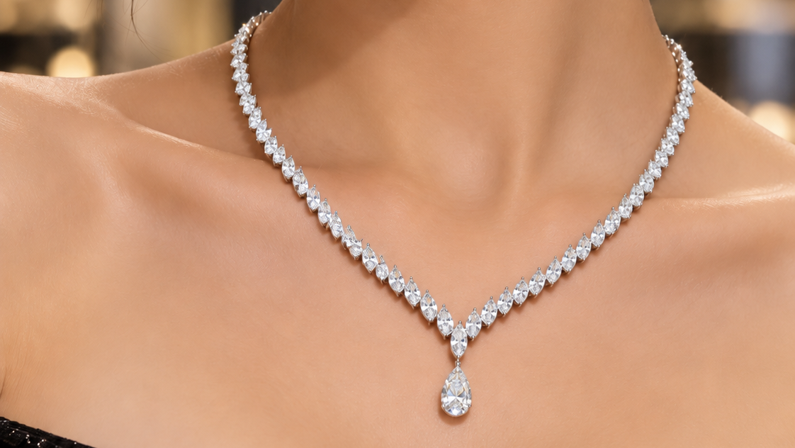 2 Carat Pear Drop With Marquise Diamond Necklace (ARJS4365)