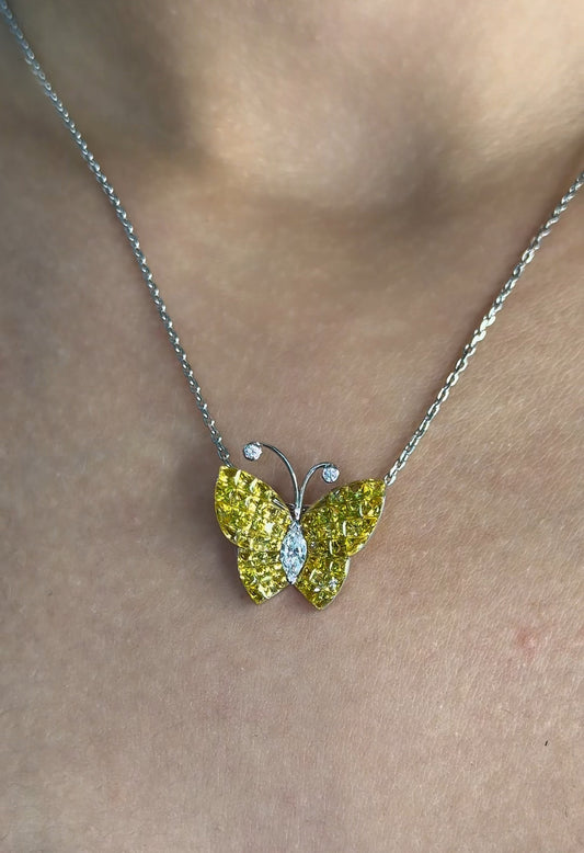 Radiant Yellow Sapphire Butterfly Pendant with Marquise-Cut Center (ARJS4247)