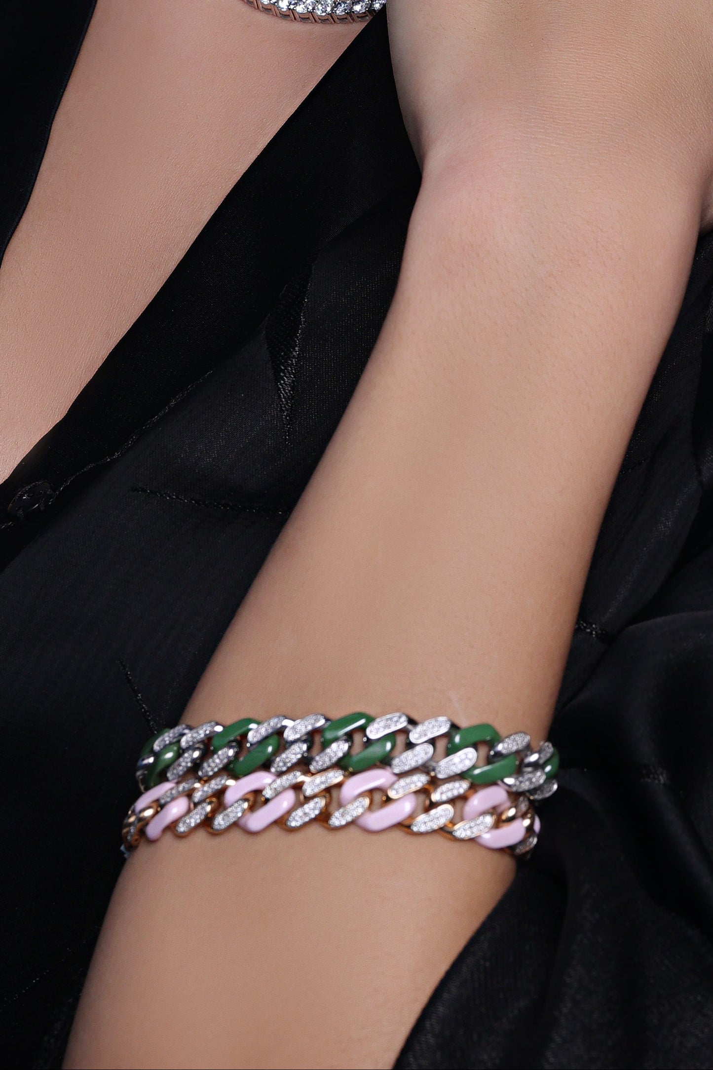 Cuban Bracelet with Diamond in Pink (ARJS2396)