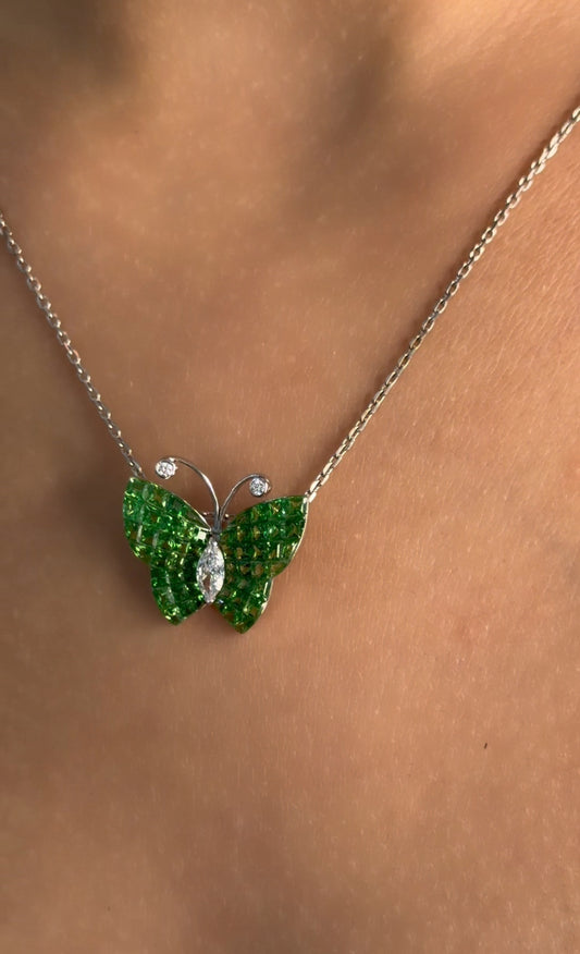 Green Sapphire Butterfly Pendant with Marquise-Cut Diamond Center (ARJS4244)