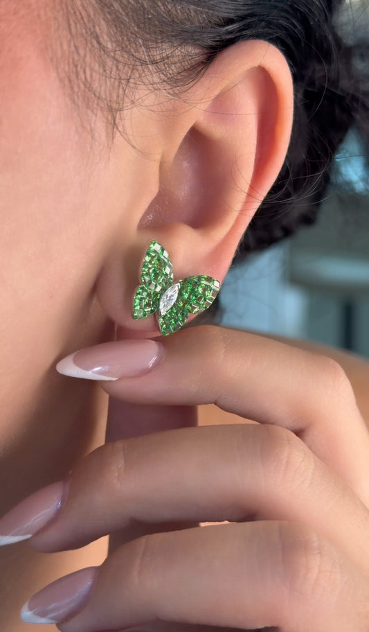 Green Sapphire Butterfly Earring with Marquise-Cut Diamond Center (ARJS4246)