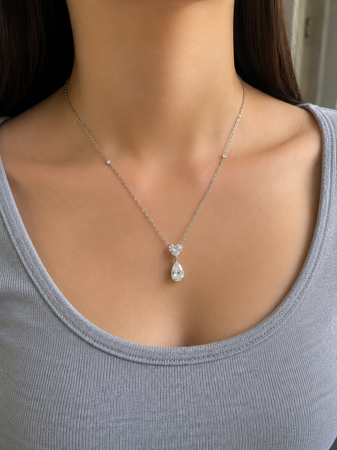 Classic Daily Wear Pear and Heart Diamond Pendant (ARJS4007)