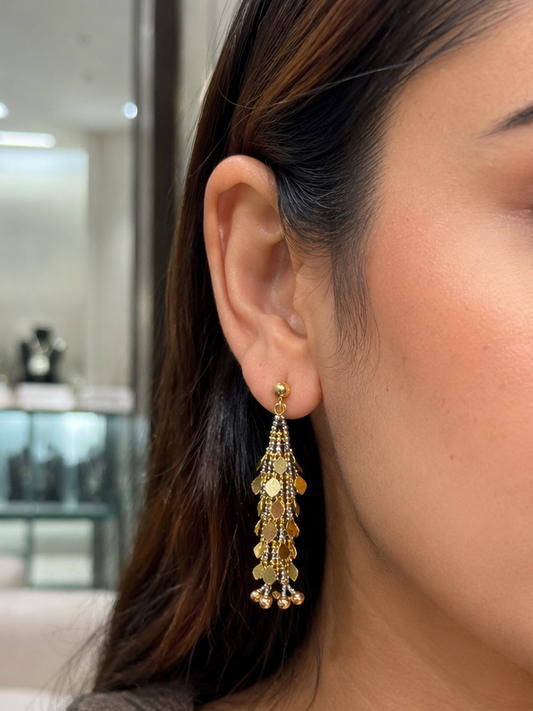 18k Gold Tri-Color Tassel Drop Earrings | Elegant Multi-Tone Dangle Earrings (GJEW331)