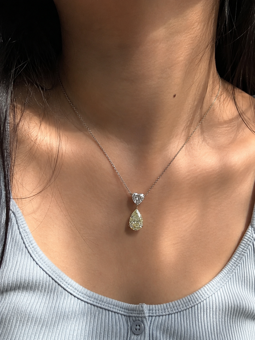 Heart & Fancy Yellow Pear Drop Diamond Necklace (ARJS4102)