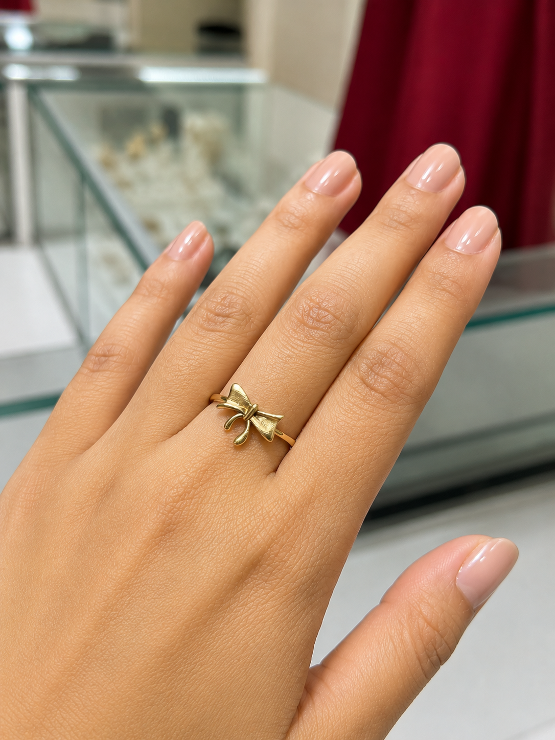 18K Gold Bow Ring – Minimalist Elegant Ribbon Design (GJEW22)