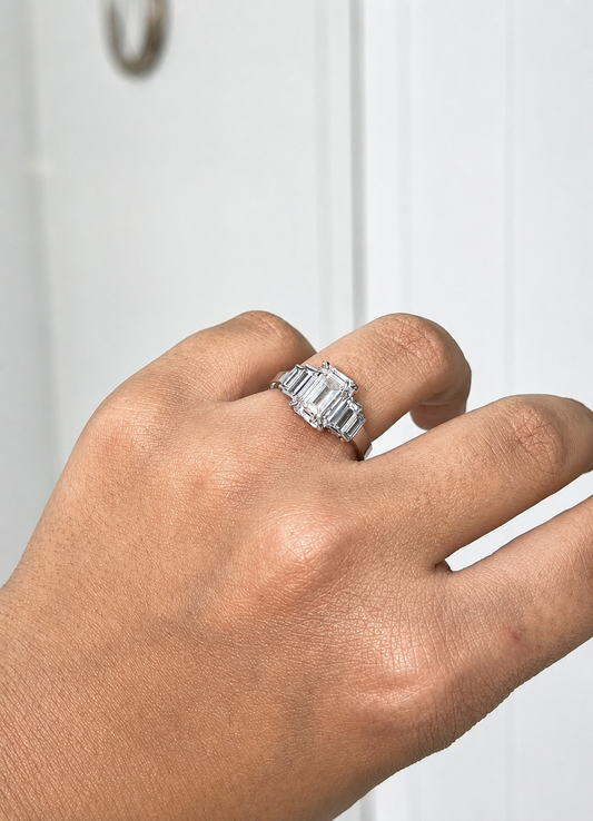 3CT Emerald with Side Baguette Diamond Ring (ARJS2930)