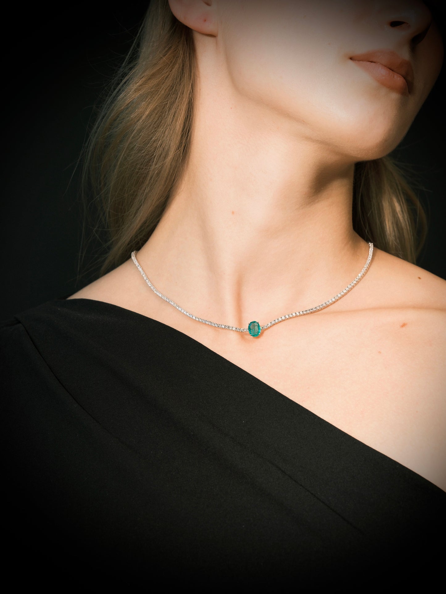 Oval Cut Green Emerald Diamond Choker (ARJS3120)