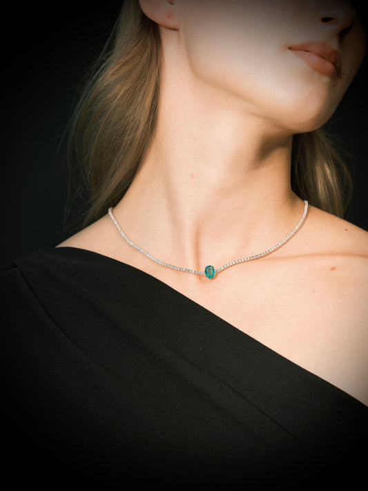 Oval Cut Green Emerald Diamond Choker (ARJS3120)