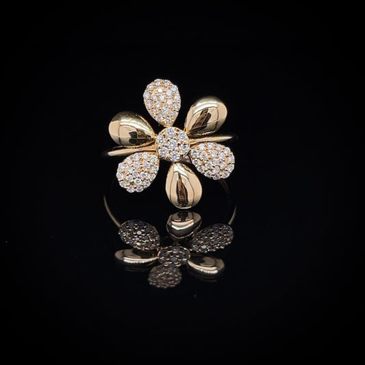 Flower Design Cluster Diamond Ring in Yellow Gold (BRD1239)