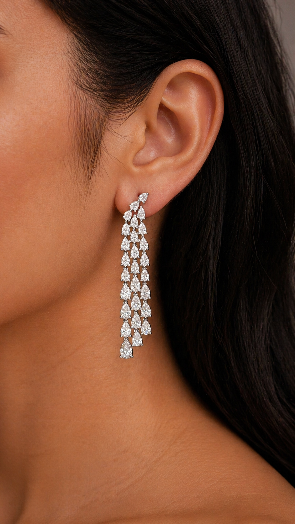 3 line Pear Graduation Dangling Earrings (ARJS4034)