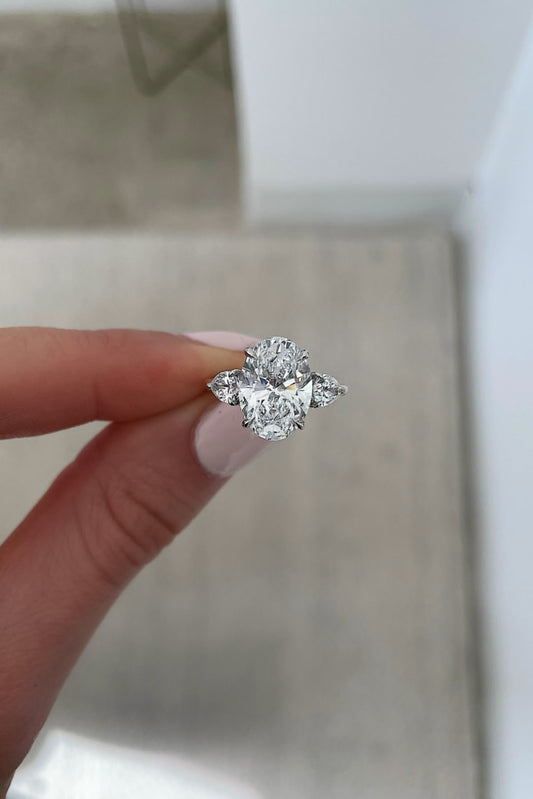 3 Carat Oval With Side Pear Diamond Ring (ARJS4331)