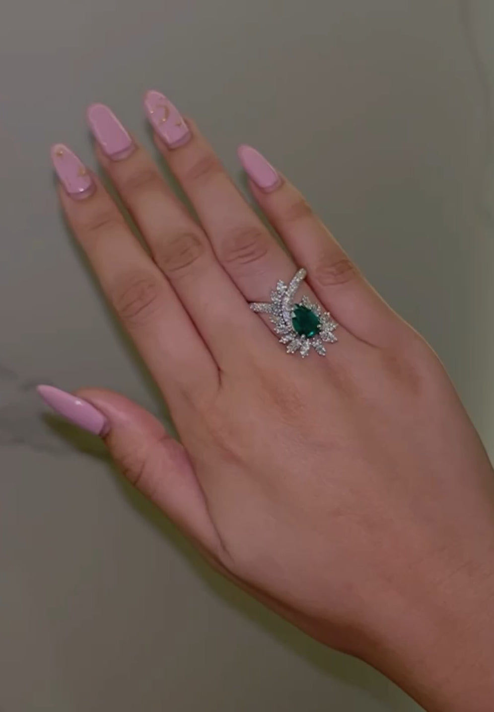 Pear Cut Green Emerald With Diamond Ring (ARJS2454)