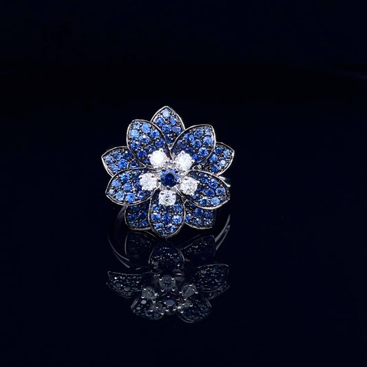 Flower Blue Sapphire with Diamond Ring (ARJS3641)