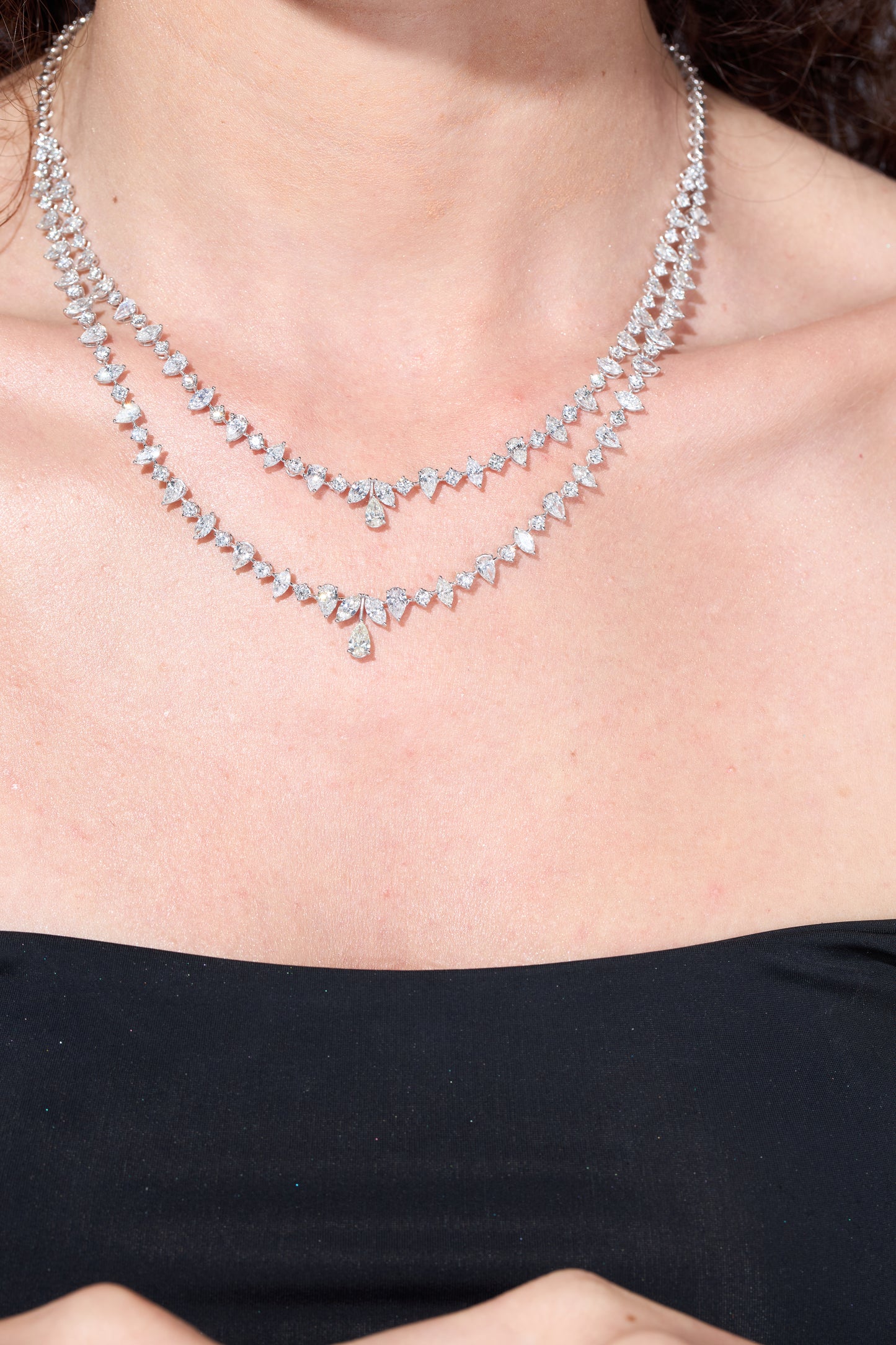 Pear & Marquise 2 Line Diamond Necklace (ARJS3405)