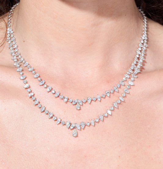 Pear & Marquise 2 Line Diamond Necklace (ARJS3405)