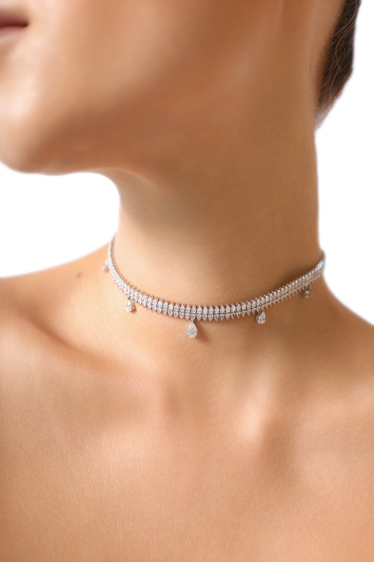 Pear with Pear Drop Diamond Choker Necklace (ARJS2727)