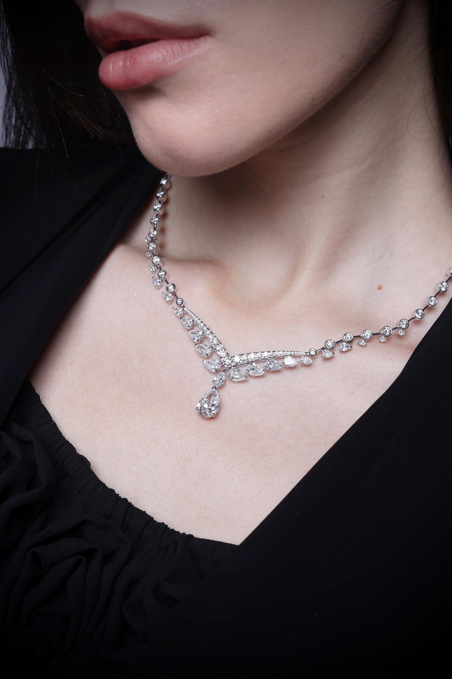 3CT Pear Solitaire Diamond Necklace