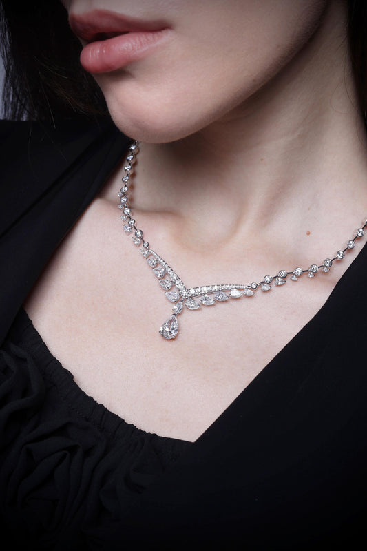 3CT Pear Solitaire Diamond Necklace