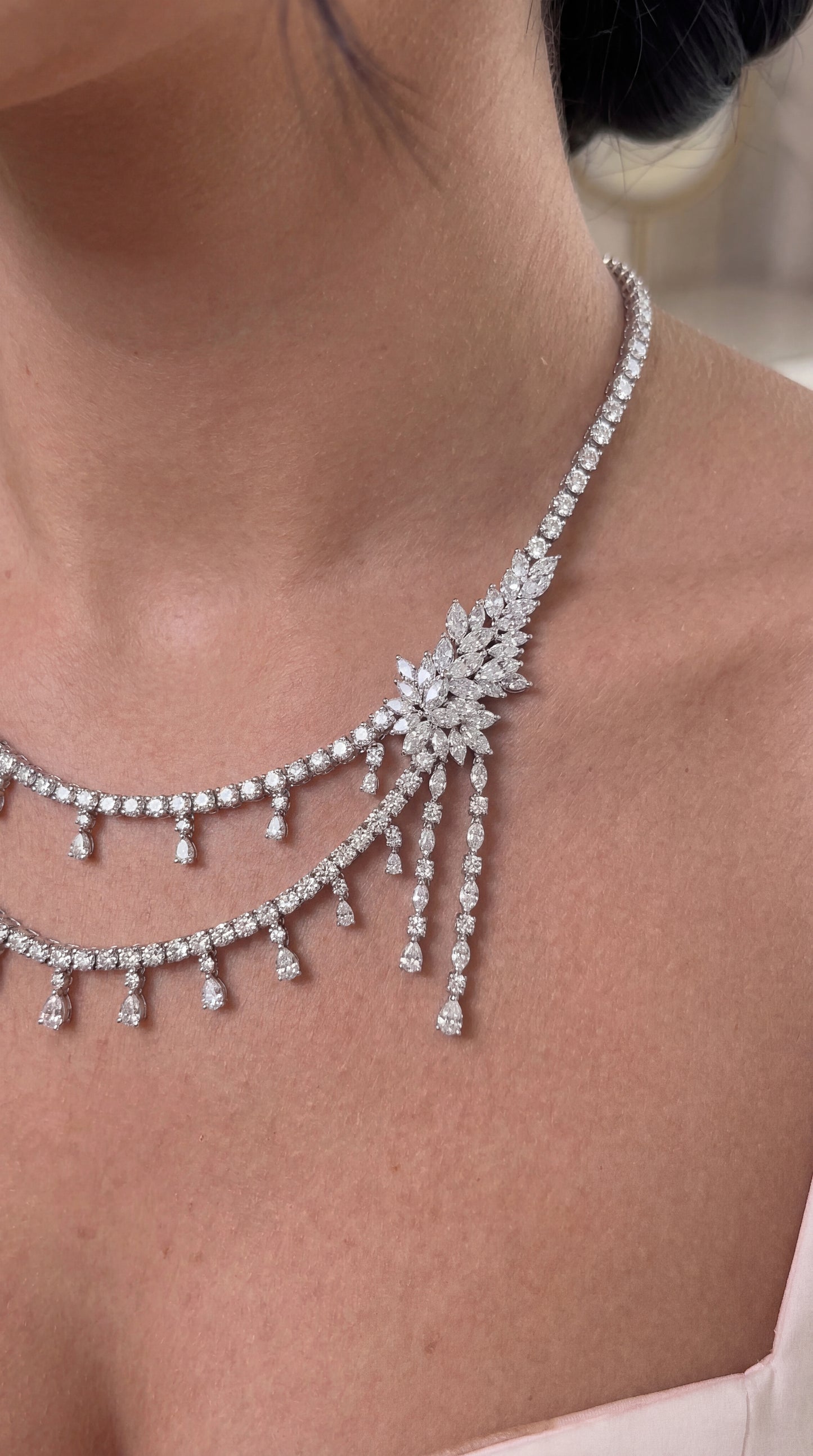 Round & Marquise with Pear Drop Diamond Necklace (ARJS3464)