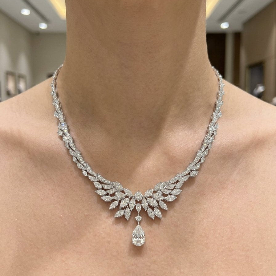 3 Carat Pear With Mixed Shape Diamond Necklace (ARJS4278)