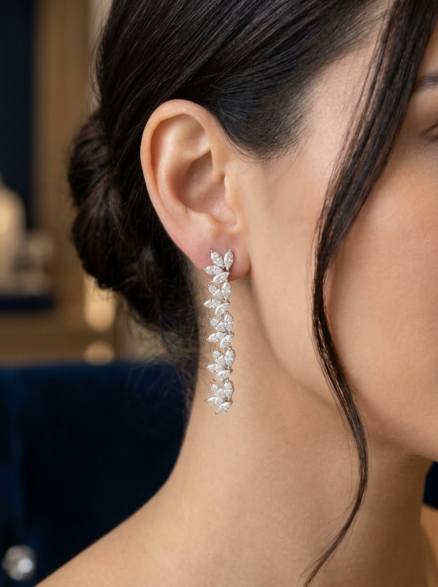 7 Pointer Marquise Leaf Drop Earrings (ARJS4400)