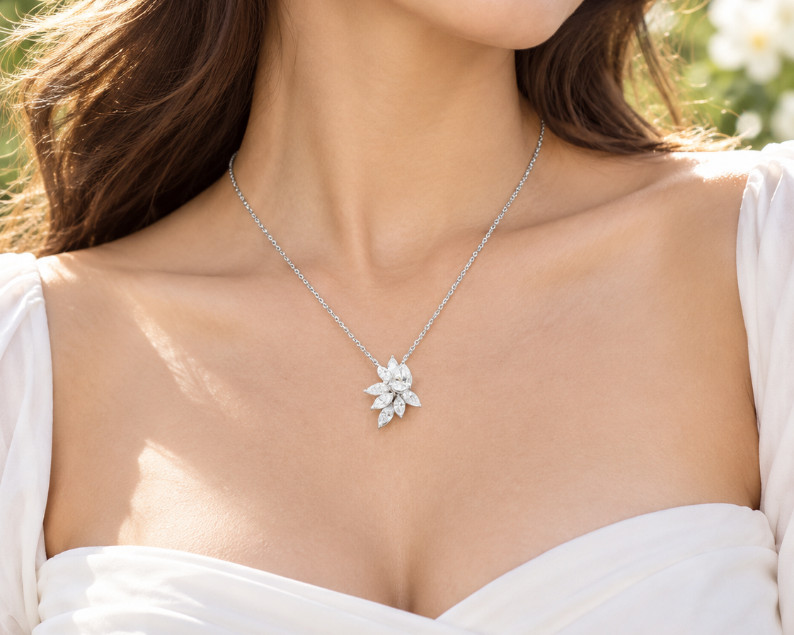 70 Pointer Pear With Side Pear Marquise Royal Bloom Diamond Pendant (ARJS4301)