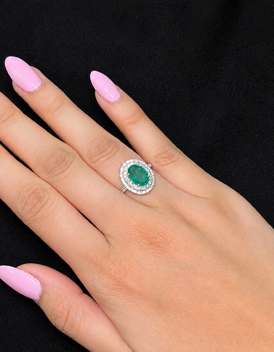 Oval Cut Green Emerald With Diamond Ring(ARJS2563)
