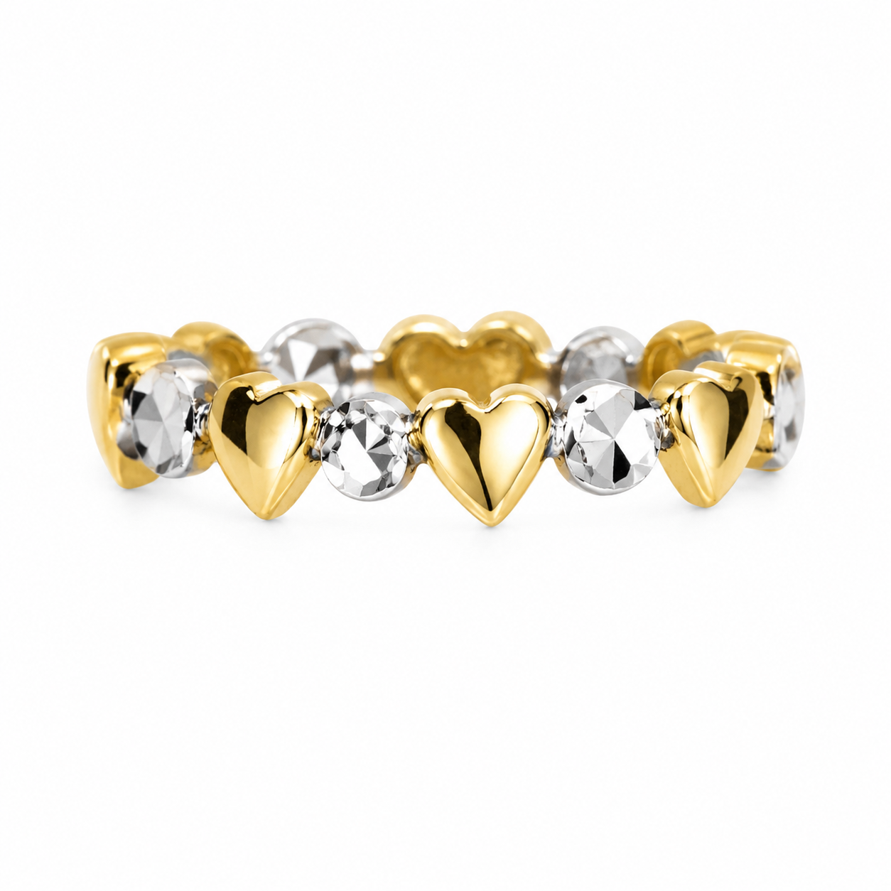 18k Gold Two-Tone Heart Bead Stretch Ring