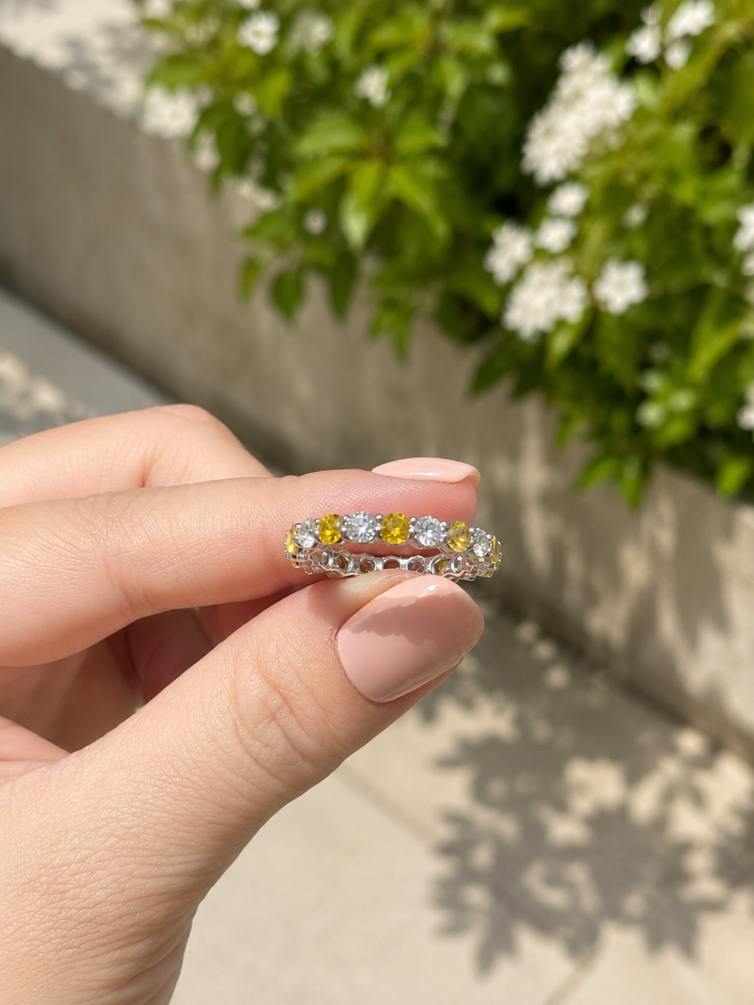 Round Yellow Sapphire and Diamond Eternity Band (ARJS4180)