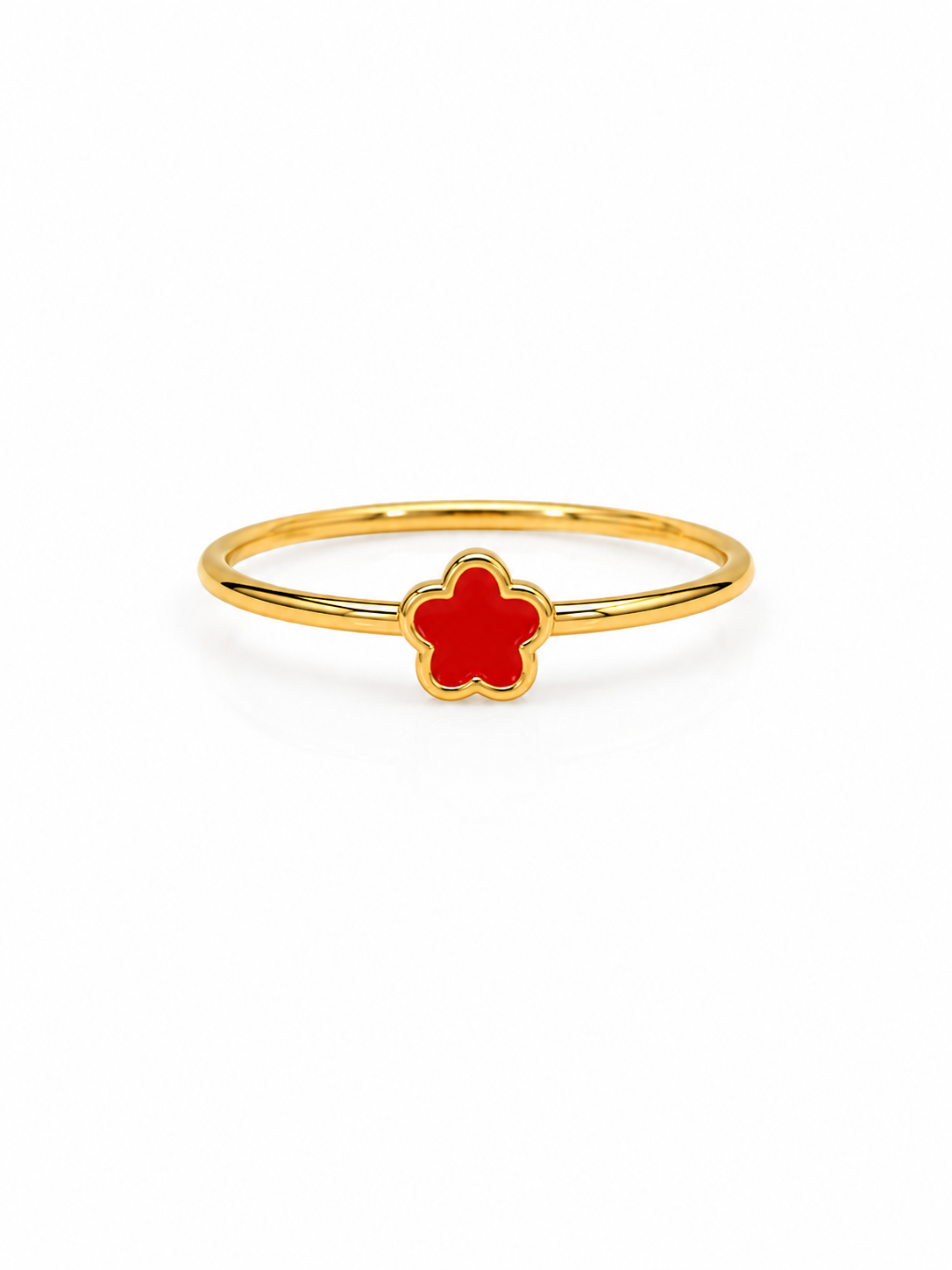 18K Gold Enamel Ring Set – Heart & Clover Minimalist Stack Rings