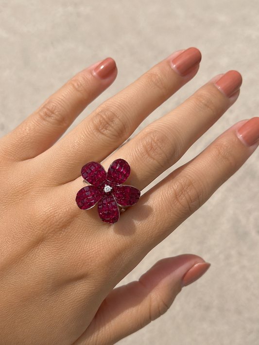 Ruby Flower with Diamond Ring (ARJS3648)