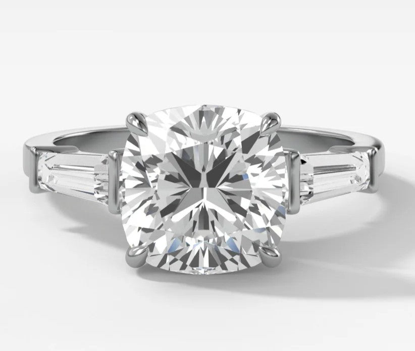 2CT Cushion with Side Baguette Diamond Ring (ARJS3116)