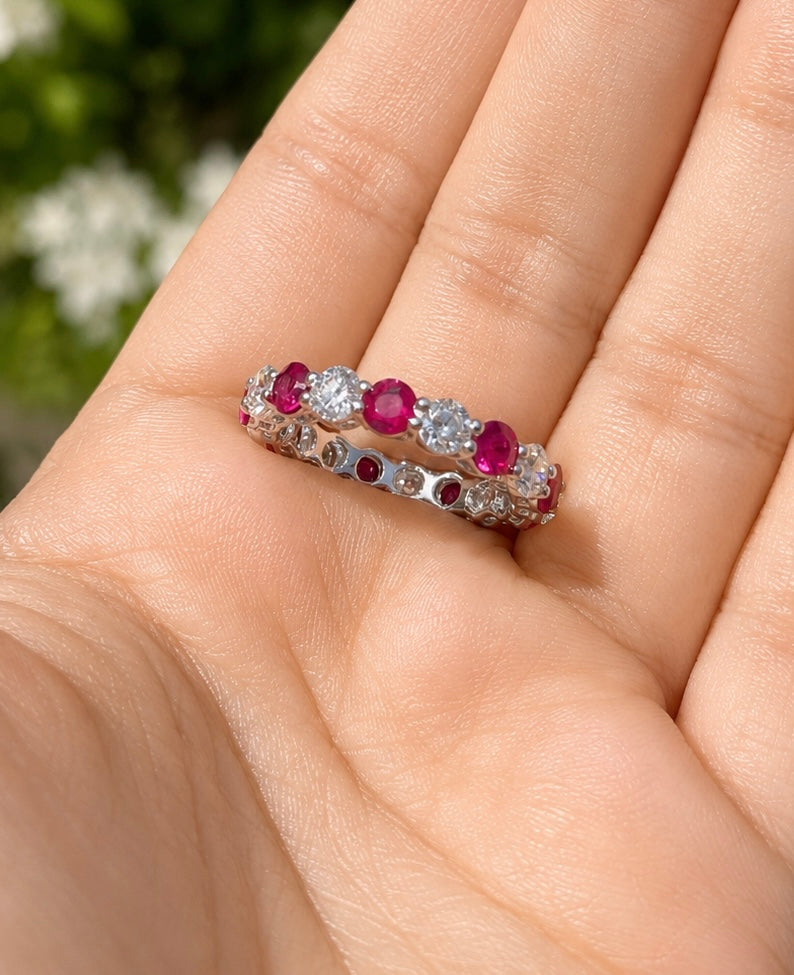 Round Sapphire and Diamond Eternity Band (ARJS4185)
