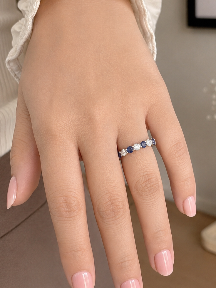 Round Blue Sapphire and Diamond Eternity Band (ARJS4184)