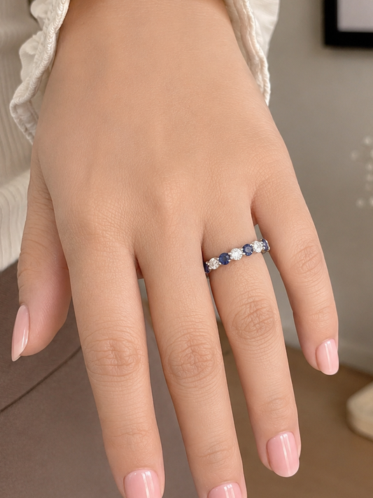 Round Blue Sapphire and Diamond Eternity Band (ARJS4184)
