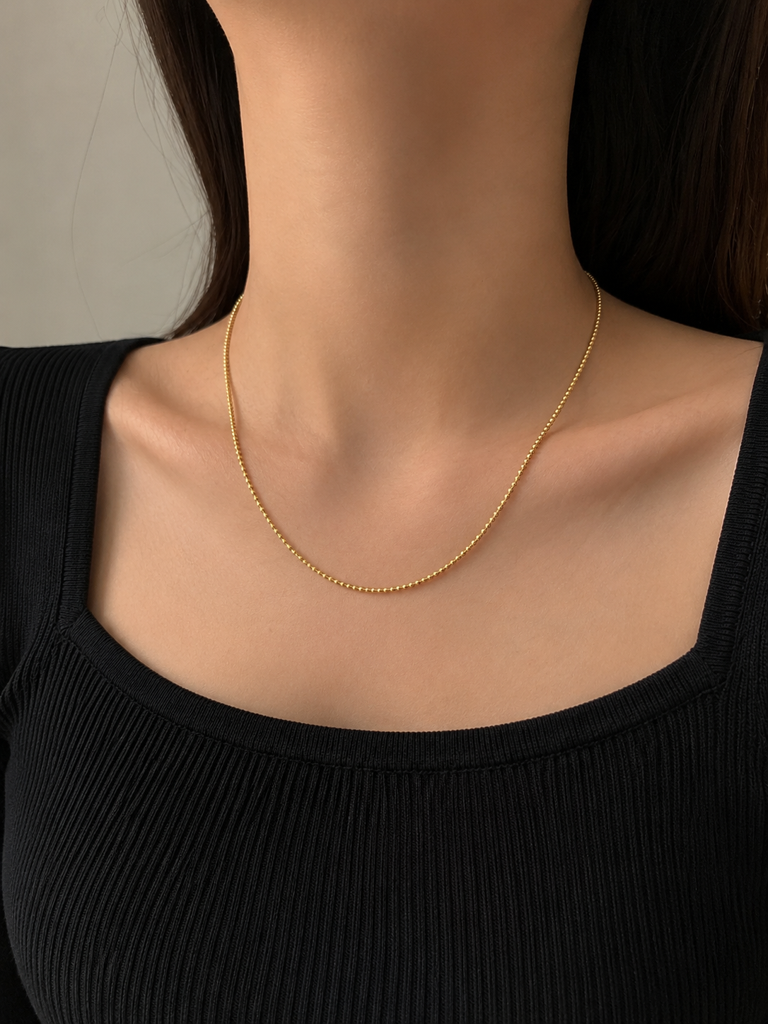 18K Gold Minimalist Bead Chain Necklace (GJEW183)
