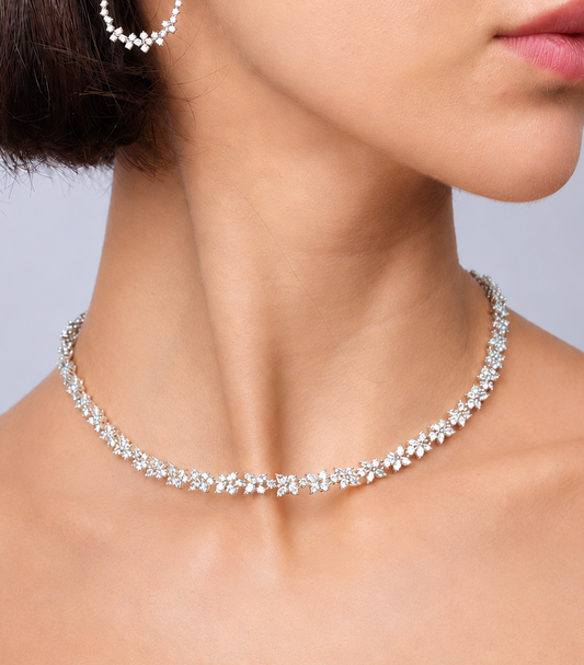 Pear & Marquise Flower Design Necklace (ARJS3745)