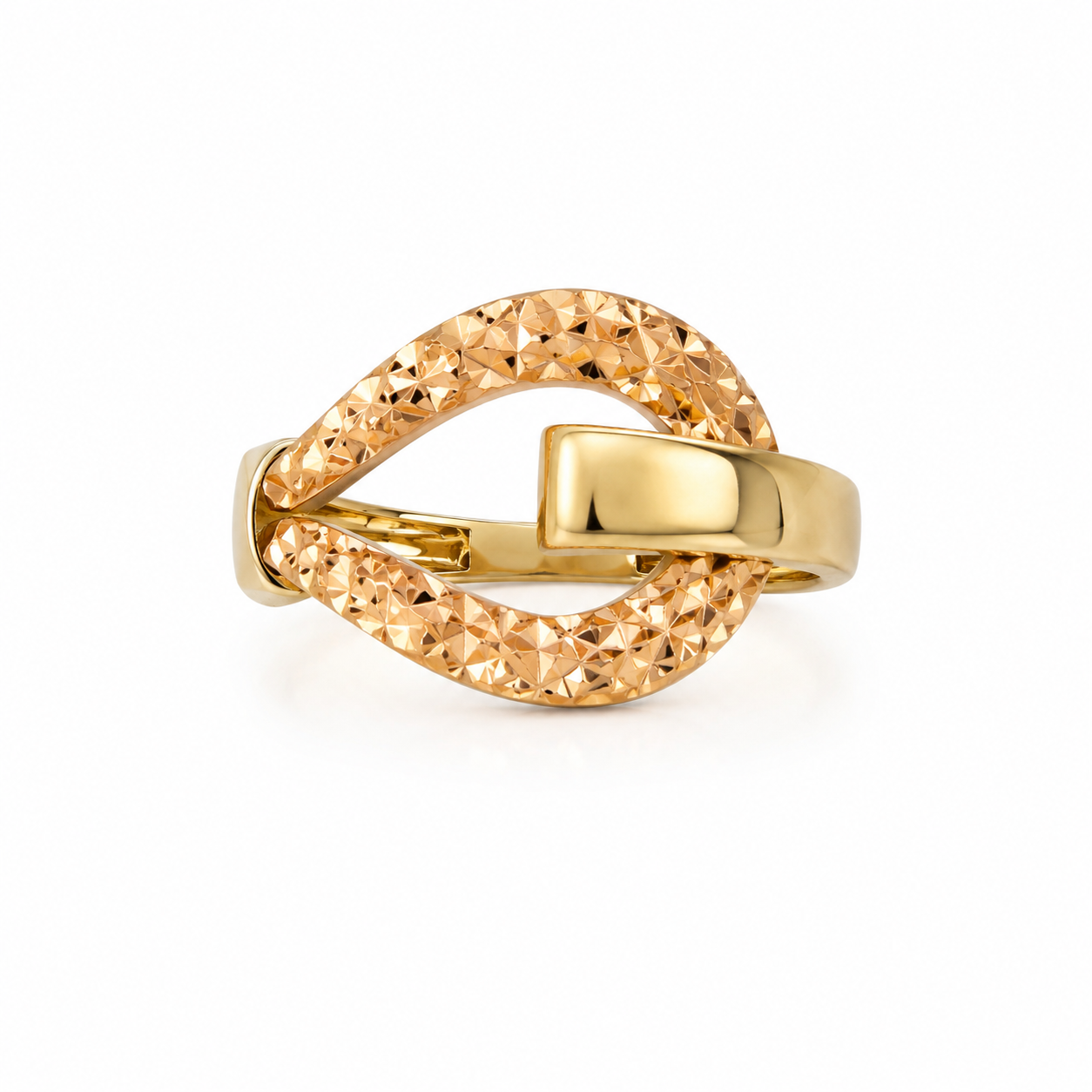 18K Gold Tri-Color Textured Loop Ring (GJEW121)