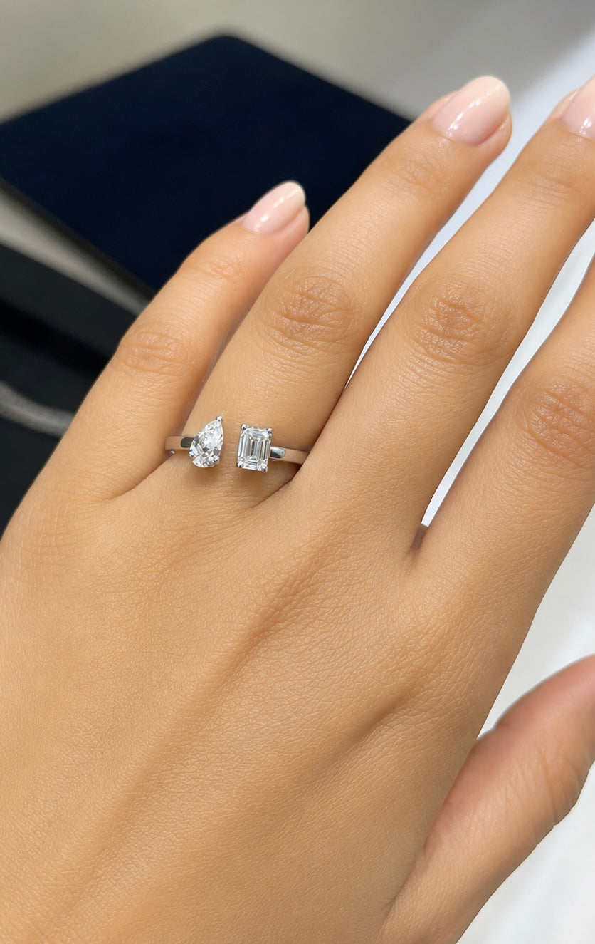Emerald and Pear Cut Bypass Diamond Ring (ARJS4094)