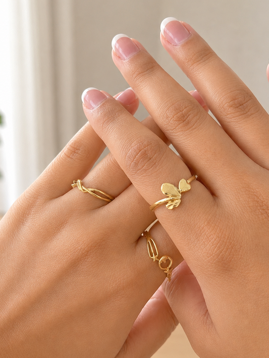 18k Gold Heart Leaf Open Ring (GJEW20)