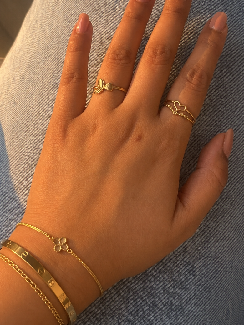 18k Gold Open Heart Beaded Ring (GJEW95)