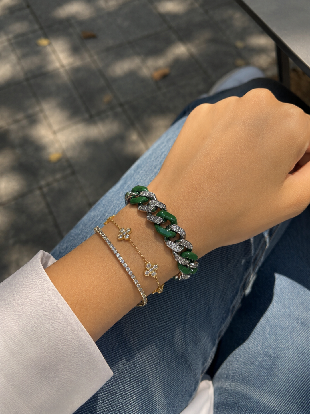 Cuban Bracelet With Diamond in Green (ARJS2395)