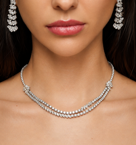 Mix Shape 2 Layer Diamond Necklace (ARJS3151)